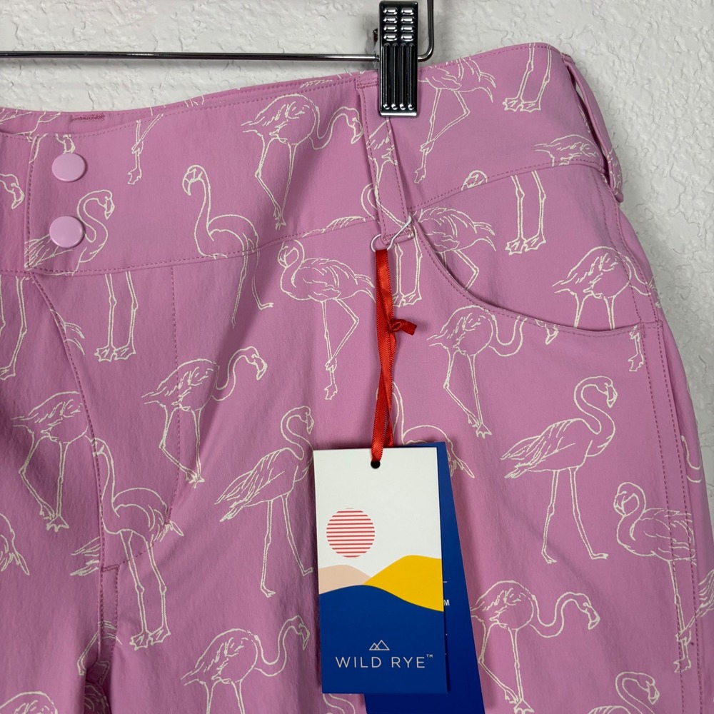 Wild Rye Women's Shorts SZ 12 Pink Flamingo Print Golf Bike Active‎ NEW - Picture 4 of 14